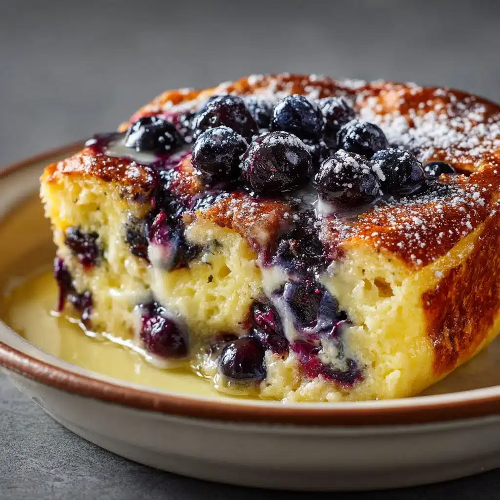 Blueberry Buttermilk Pancake Casserole 3 Blueberry buttermilk pancake casserole drizzled with syrup and fresh berries