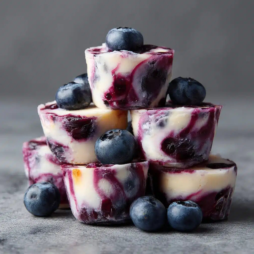 Blueberry swirl yogurt bites in a bowl, a healthy snack option.