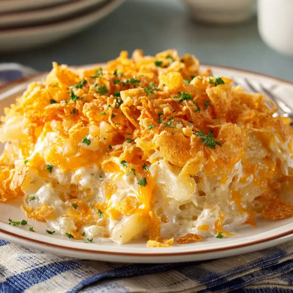 Delicious Copycat Cracker Barrel Hashbrown Casserole Recipe 3 Delicious copycat Cracker Barrel hashbrown casserole served in a baking dish