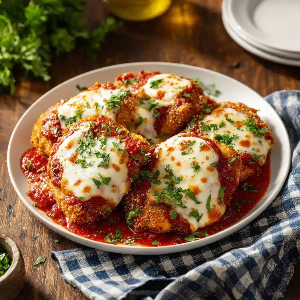 Cottage cheese chicken parmesan bowl garnished with fresh basil and cheese.