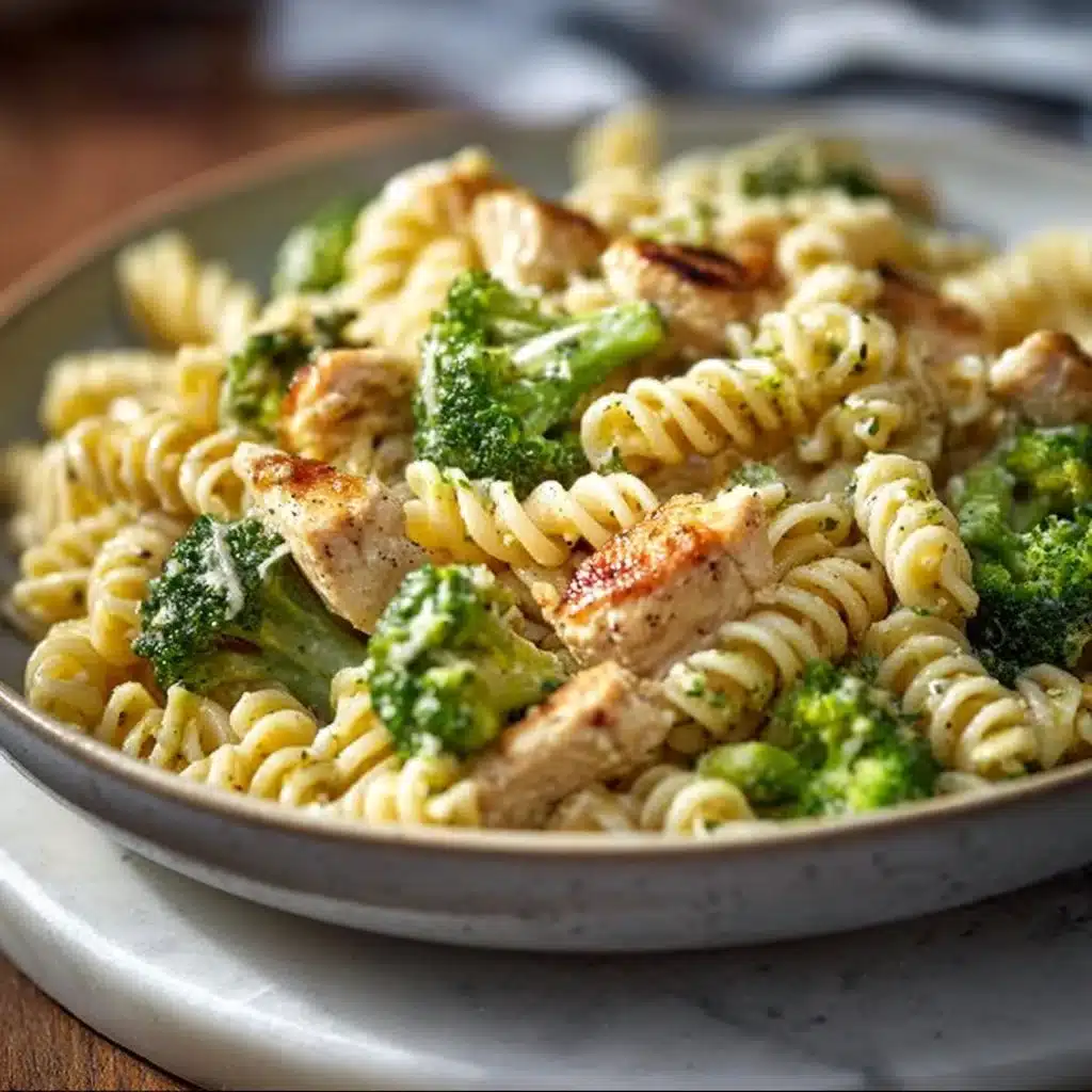 Creamy Rotisserie Chicken Broccoli Pasta That's Easy and Delicious 3 Creamy rotisserie chicken broccoli pasta served in a bowl