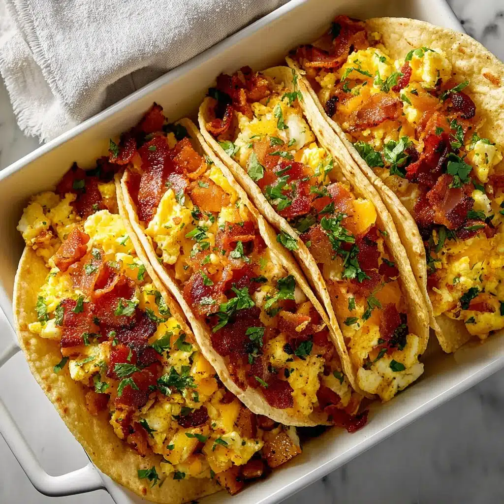 Easy Baked Breakfast Tacos: A Delicious Morning Delight 3 Delicious baked breakfast tacos with eggs, cheese, and toppings on a plate