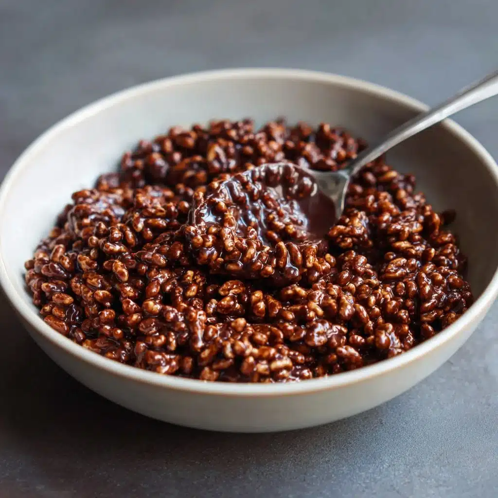 Healthy crispy chocolate puffed rice cereal in a bowl topped with fruits