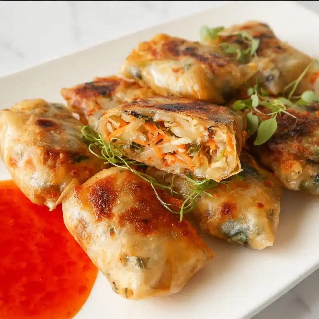 High-fiber, high-protein cabbage and tofu spring rolls on a wooden table
