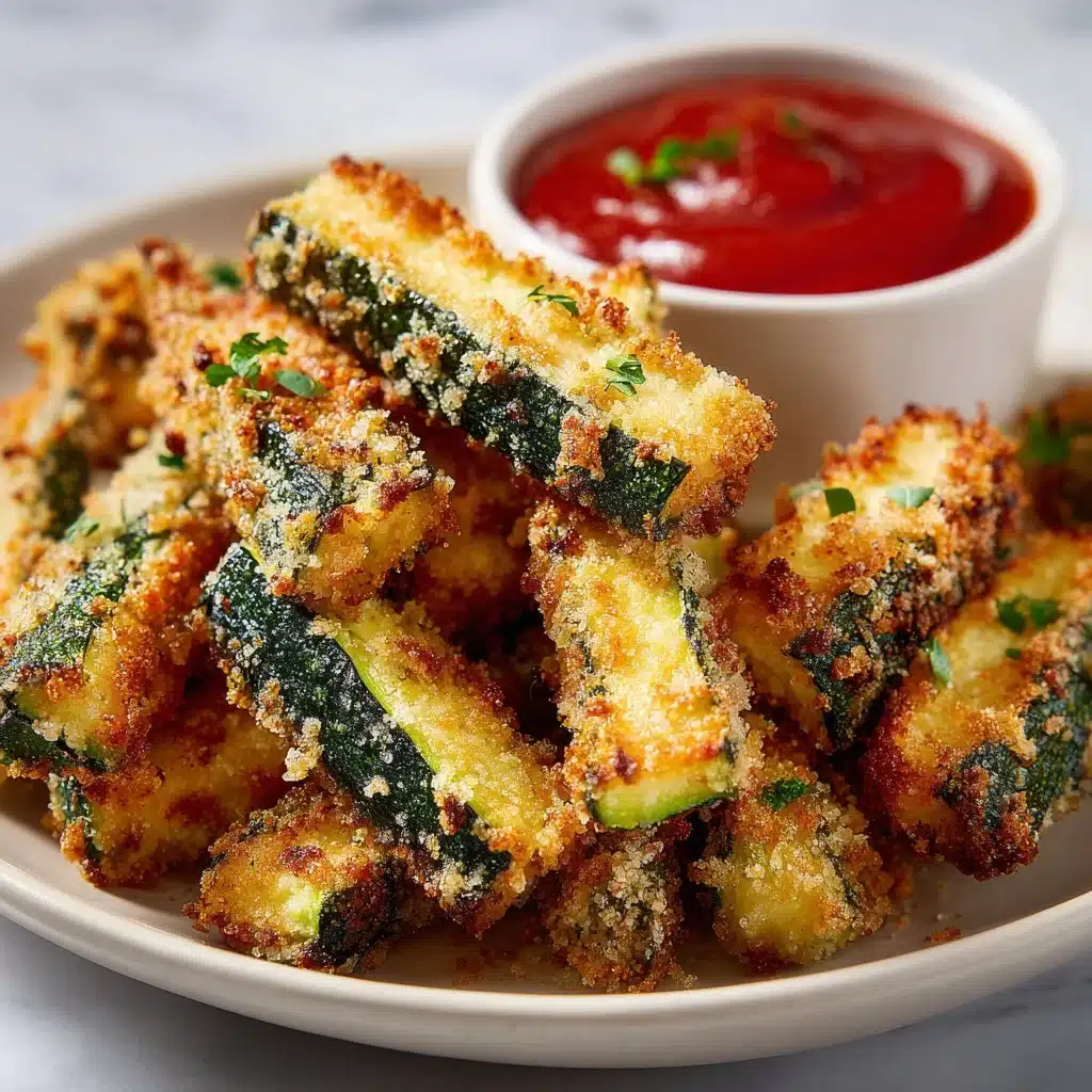 Low calorie air fryer zucchini fries served on a plate