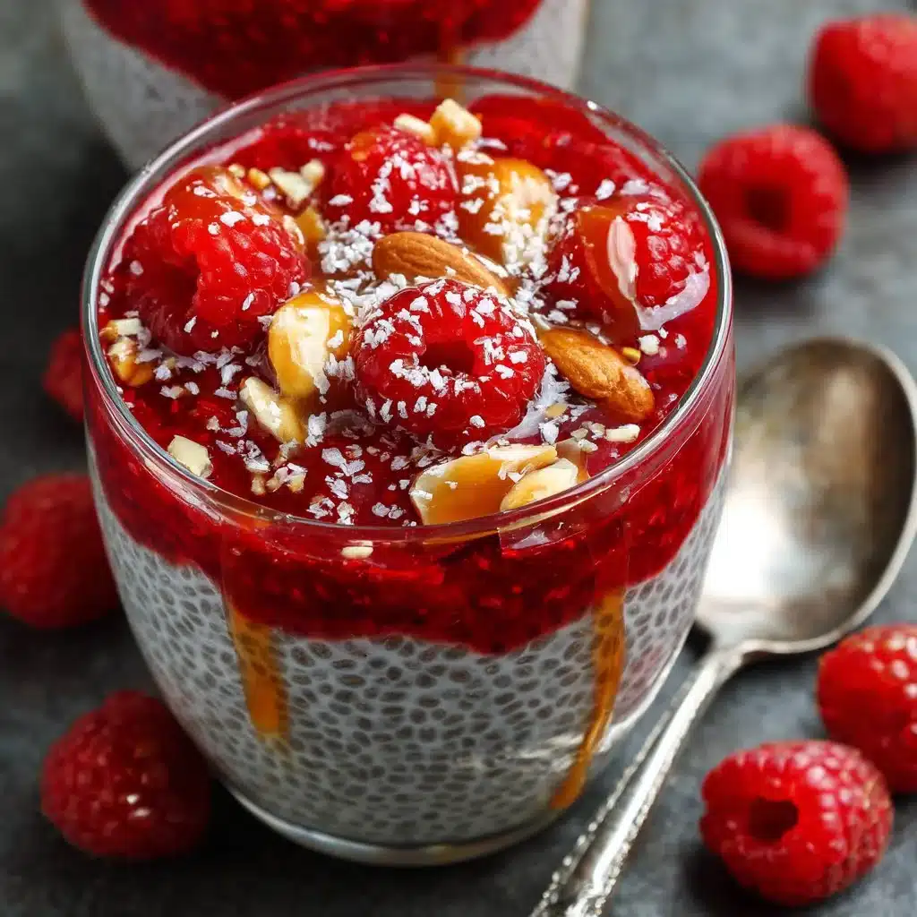 Raspberry Chia Pudding Sweetened with Maple Syrup 3 Delicious Raspberry Chia Pudding topped with fresh raspberries and drizzled with maple syrup