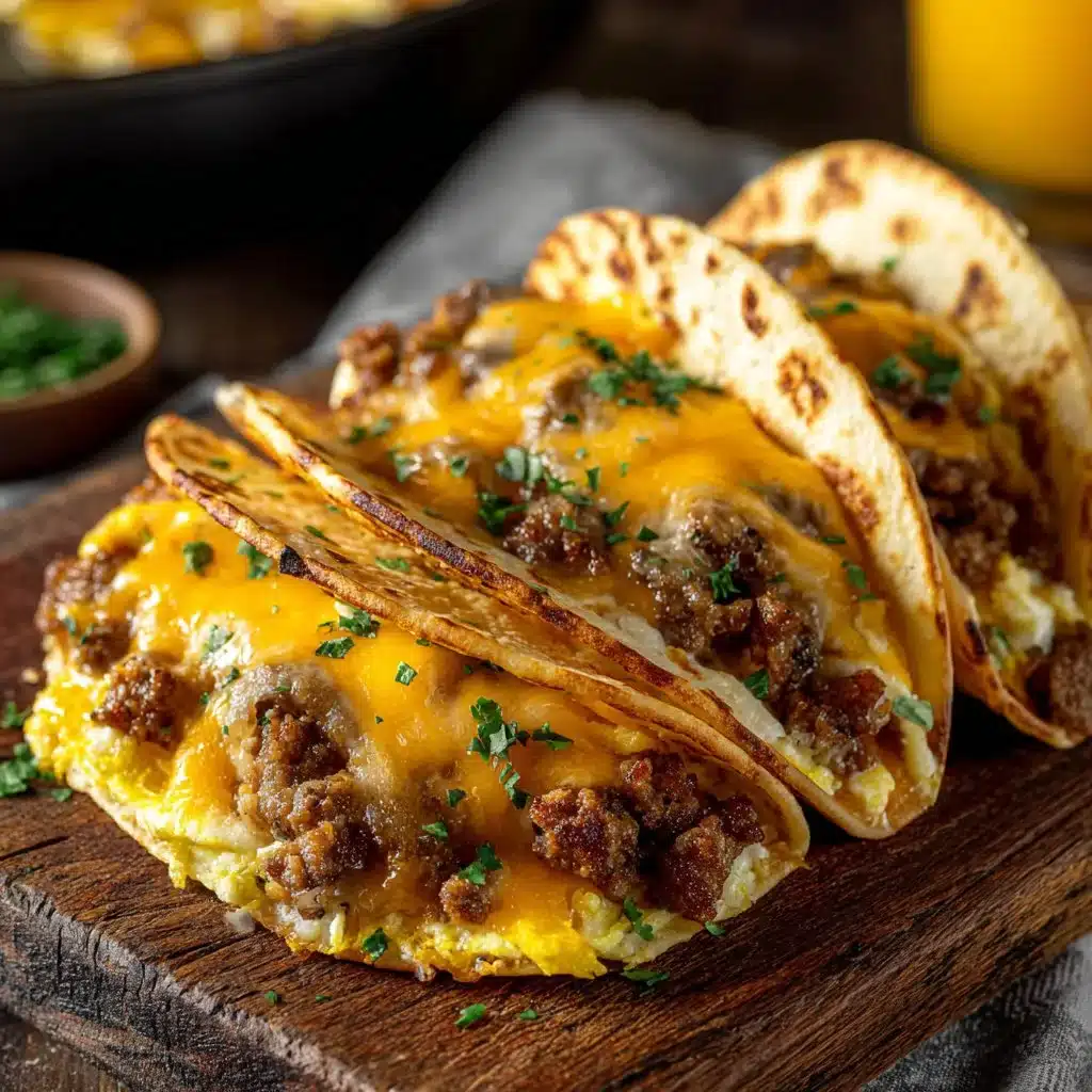 Delicious Blackstone breakfast tacos with eggs, cheese, and toppings.