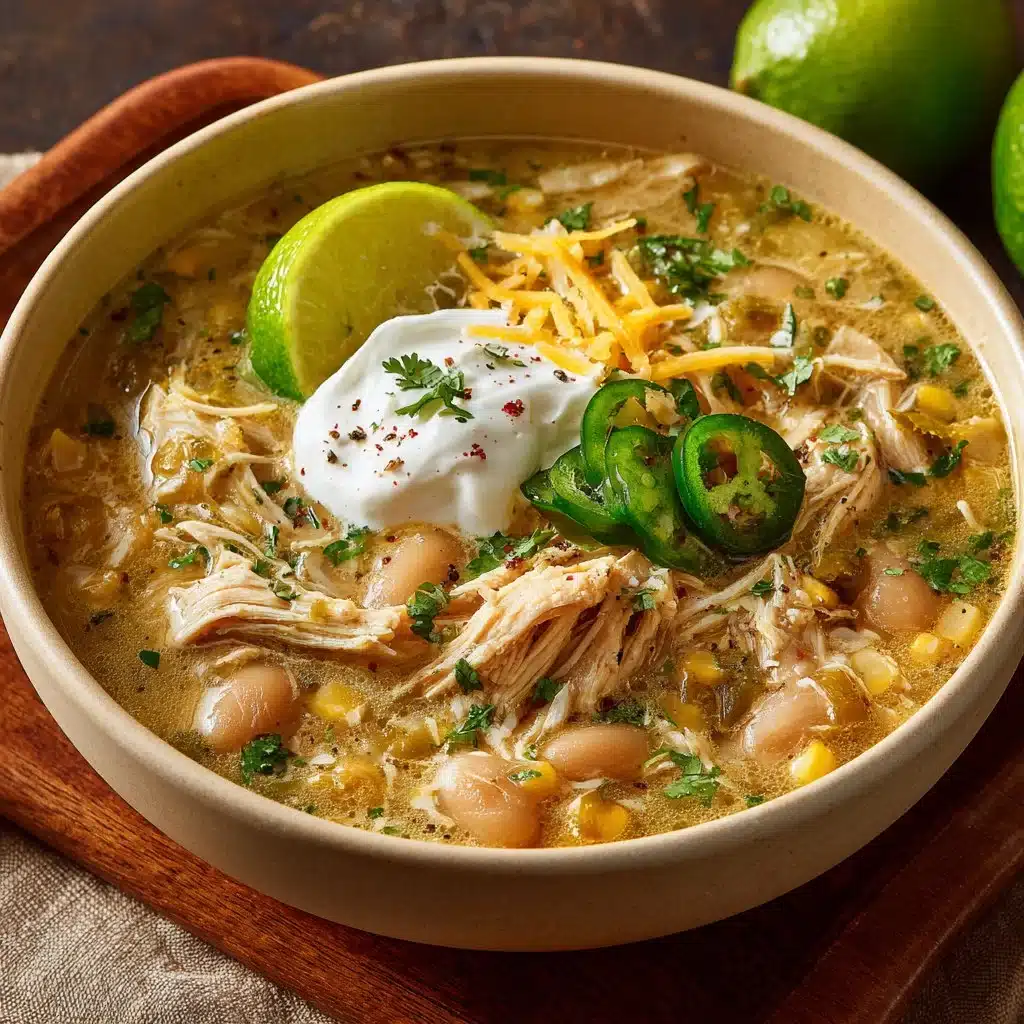 Delicious bowl of white chicken chili topped with fresh herbs