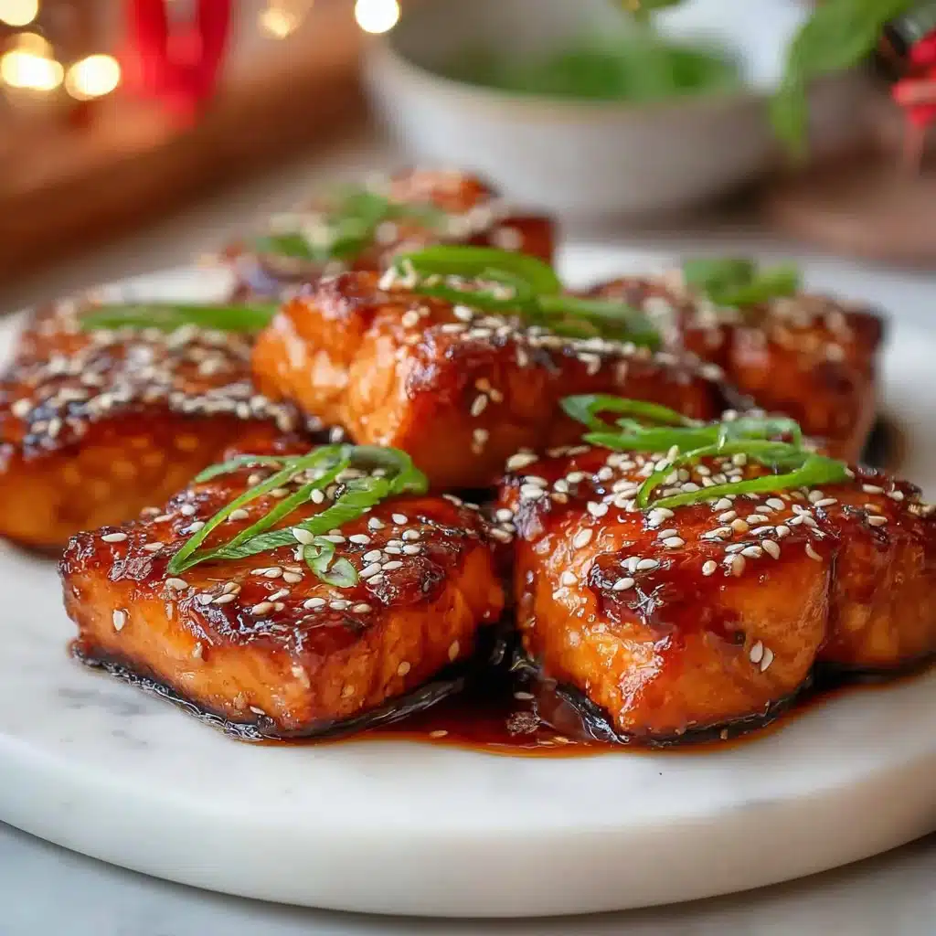 Crispy Bang Bang Salmon Bites garnished with spicy sauce