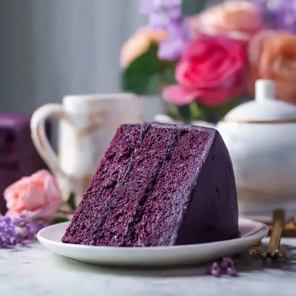 Delight in Decadence: Blackberry Velvet Cake Recipe 3 Delicious slice of Blackberry Velvet Cake garnished with fresh blackberries.