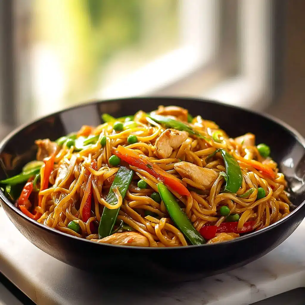 Savory Chicken Lo Mein Recipe: A Quick and Tasty Delight 3 Delicious bowl of Chicken Lo Mein with vegetables and noodles