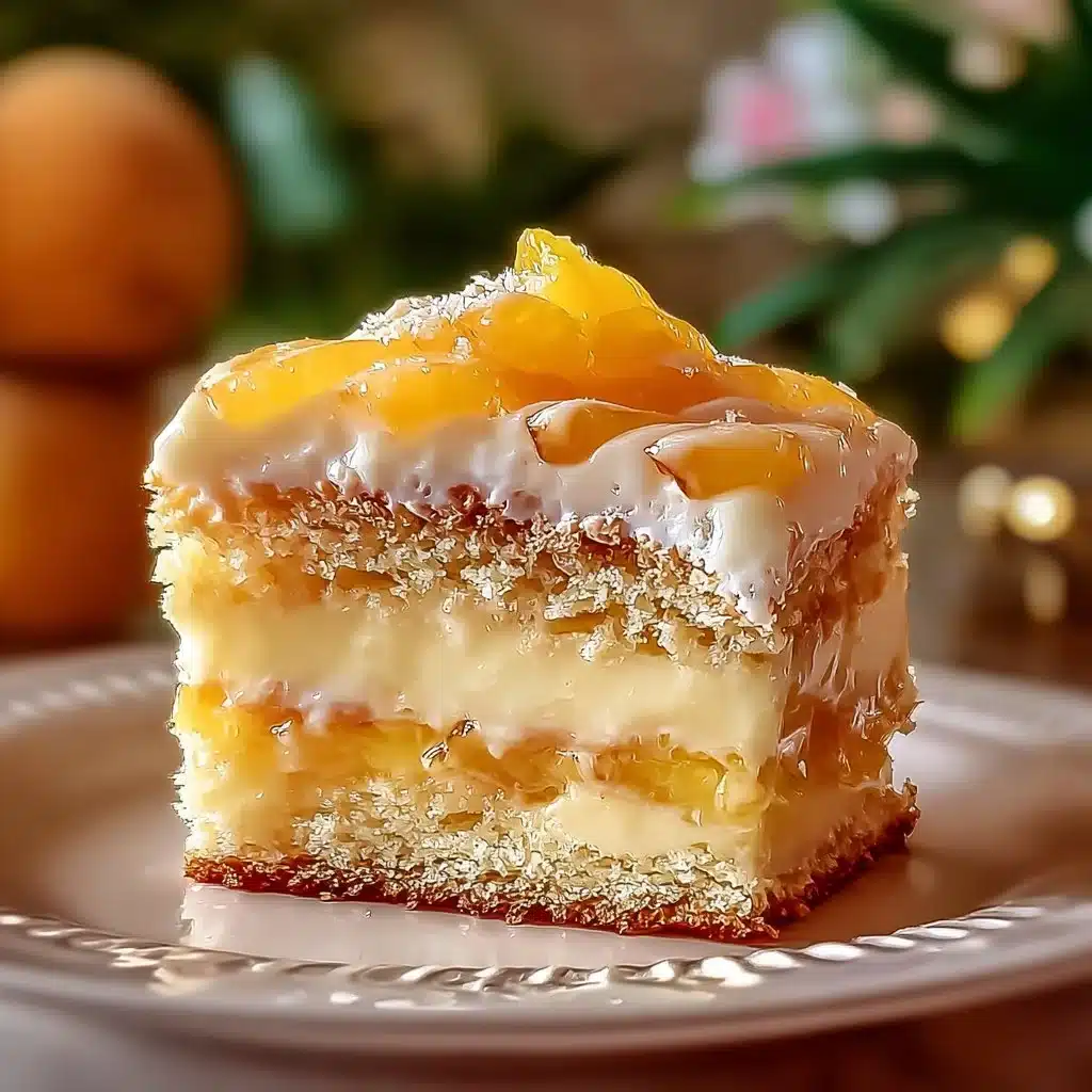 Delicious Juicy Pineapple Heaven Cake topped with fresh pineapple slices