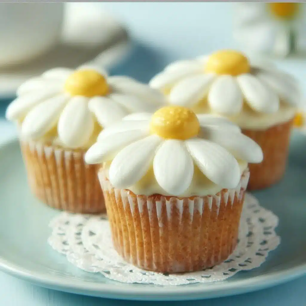 Super cute daisy cupcakes decorated with floral designs and vibrant colors
