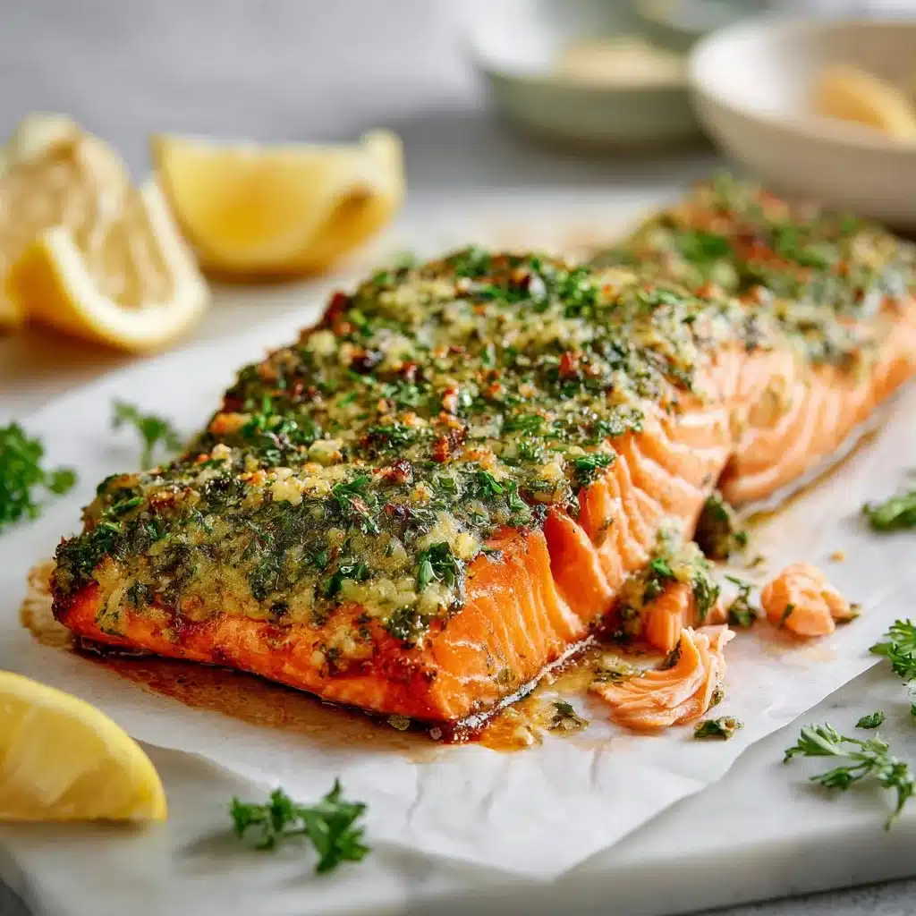 Baked Salmon with Herbed Dijon: A Flavorful Delight in 30 Minutes 3 Baked salmon with herbed Dijon sauce on a white plate garnished with herbs