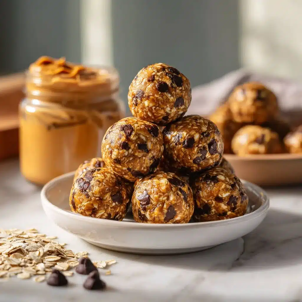 No-bake peanut butter energy bites prepared in a bowl with ingredients