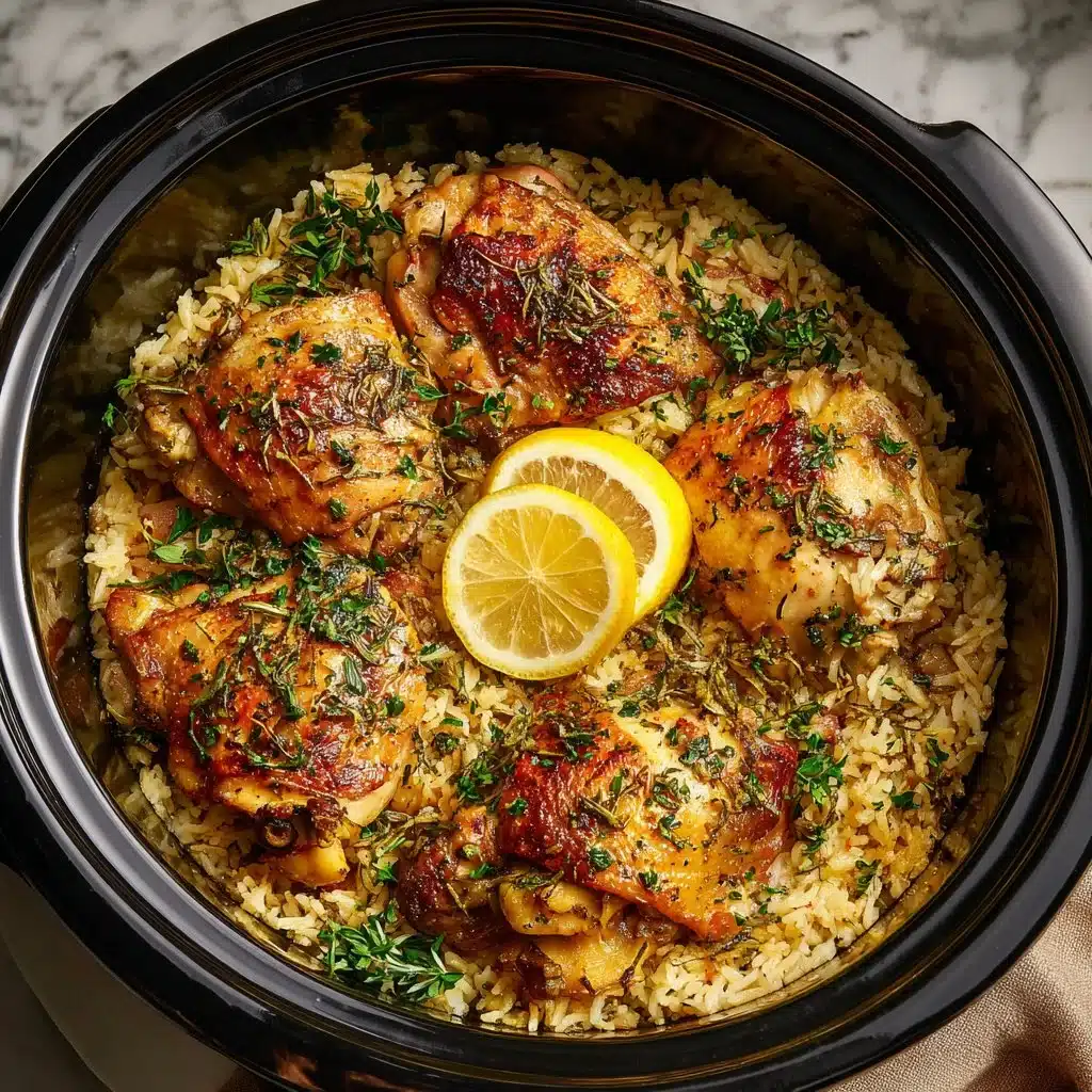 Slow Cooker Lemon Herb Chicken and Rice Recipe 3 Slow Cooker Lemon Herb Chicken served with rice on a plate.