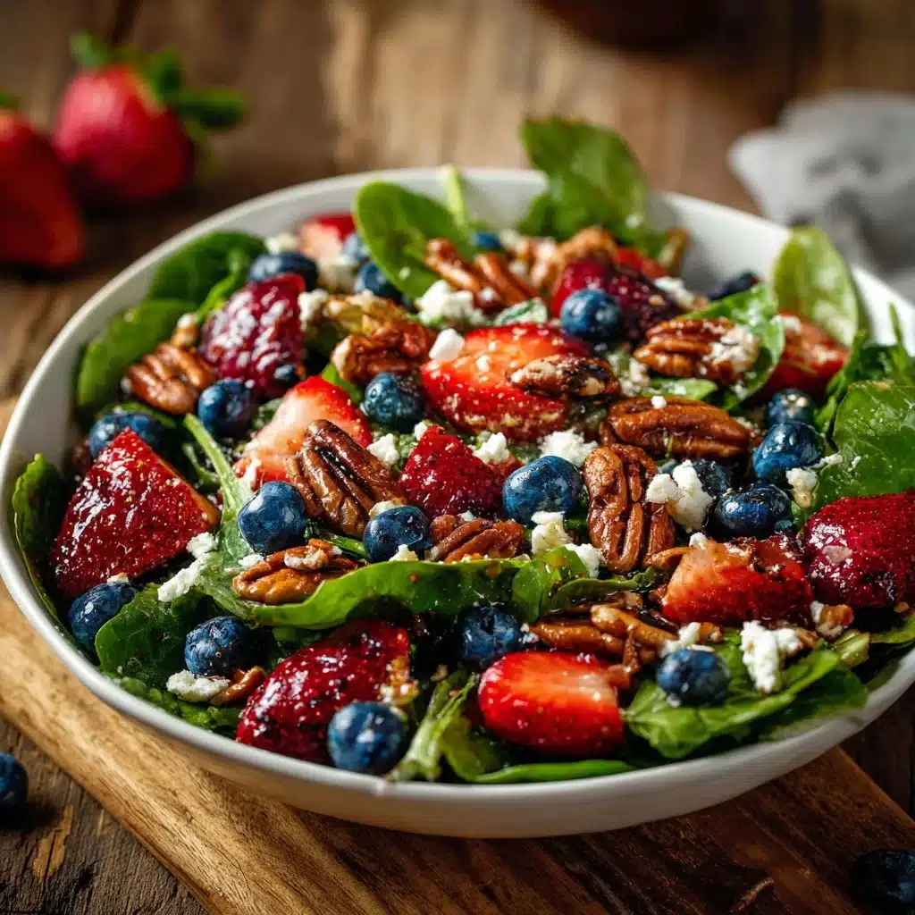 Fresh strawberry spinach salad with vibrant greens and strawberries