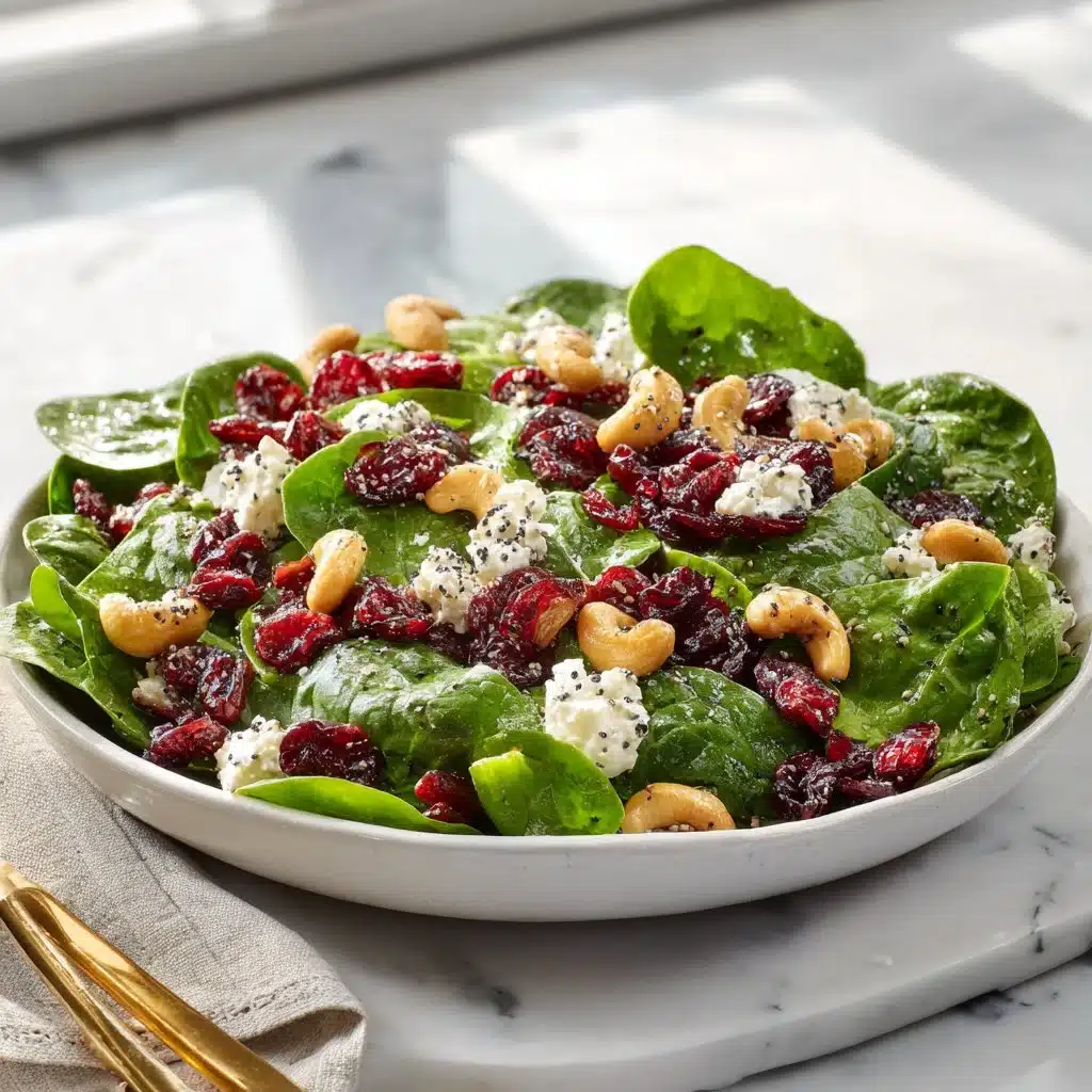 Cranberry Spinach Salad with Cashews and Goat Cheese 4 Cranberry Spinach Salad with Cashews and Goat Cheese