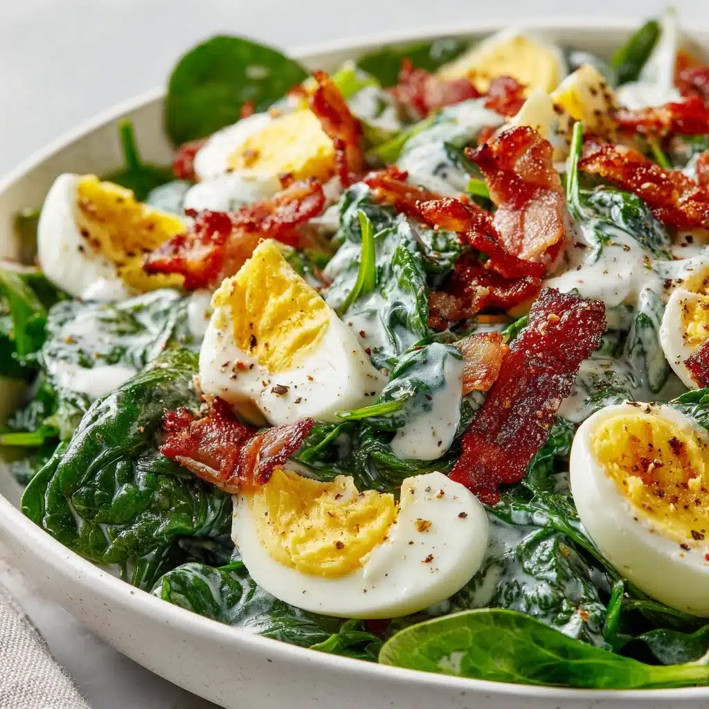 A refreshing bowl of the easiest spinach salad with vibrant greens and toppings.