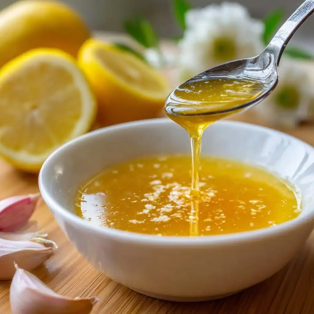 Zesty and Bright Easy Lemon Vinaigrette Dressing Recipe 3 Homemade easy lemon vinaigrette dressing in a glass jar with lemon slices.