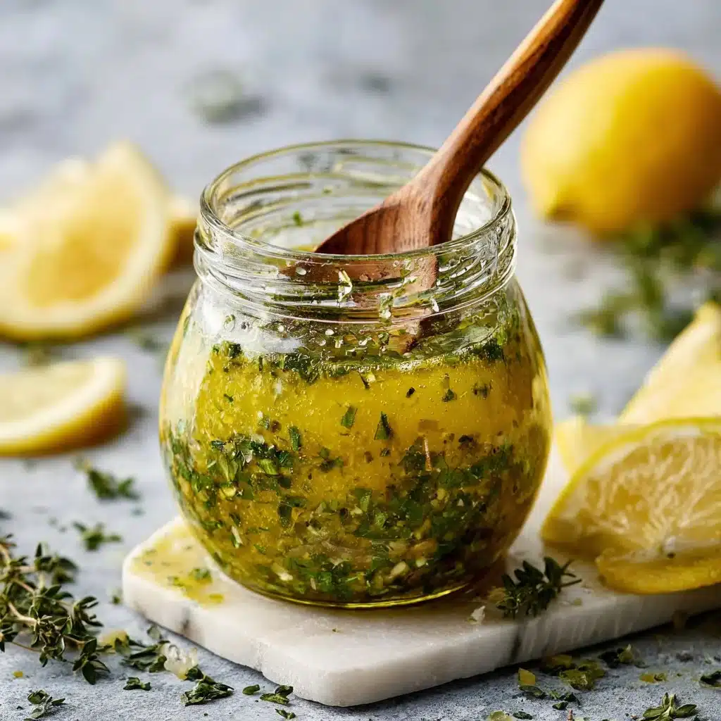 Brighten Your Meals with Herby Lemon Vinaigrette Recipe 3 Homemade herby lemon vinaigrette in a glass jar for salads