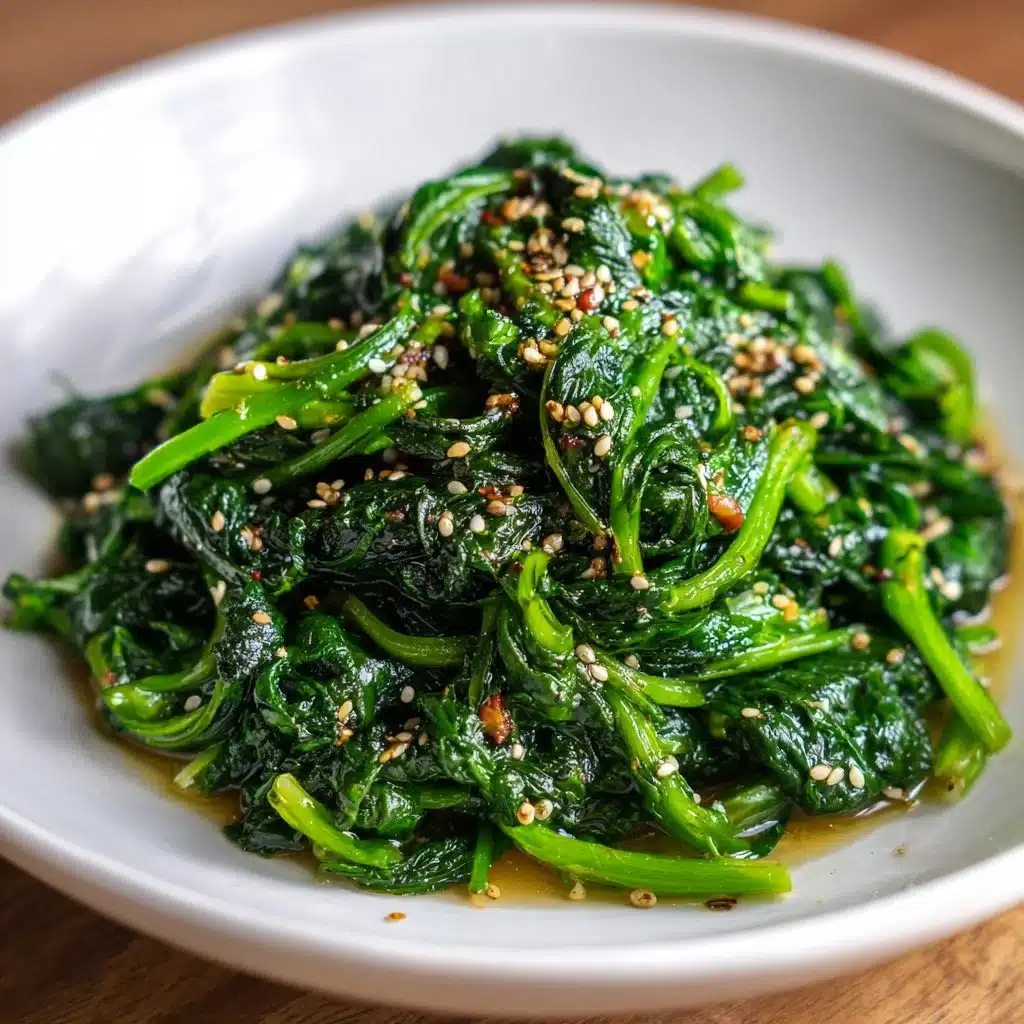 Delicious Korean Spinach Side Dish (Sigeumchi Namul) 3 Korean spinach side dish Sigeumchi Namul served in a bowl