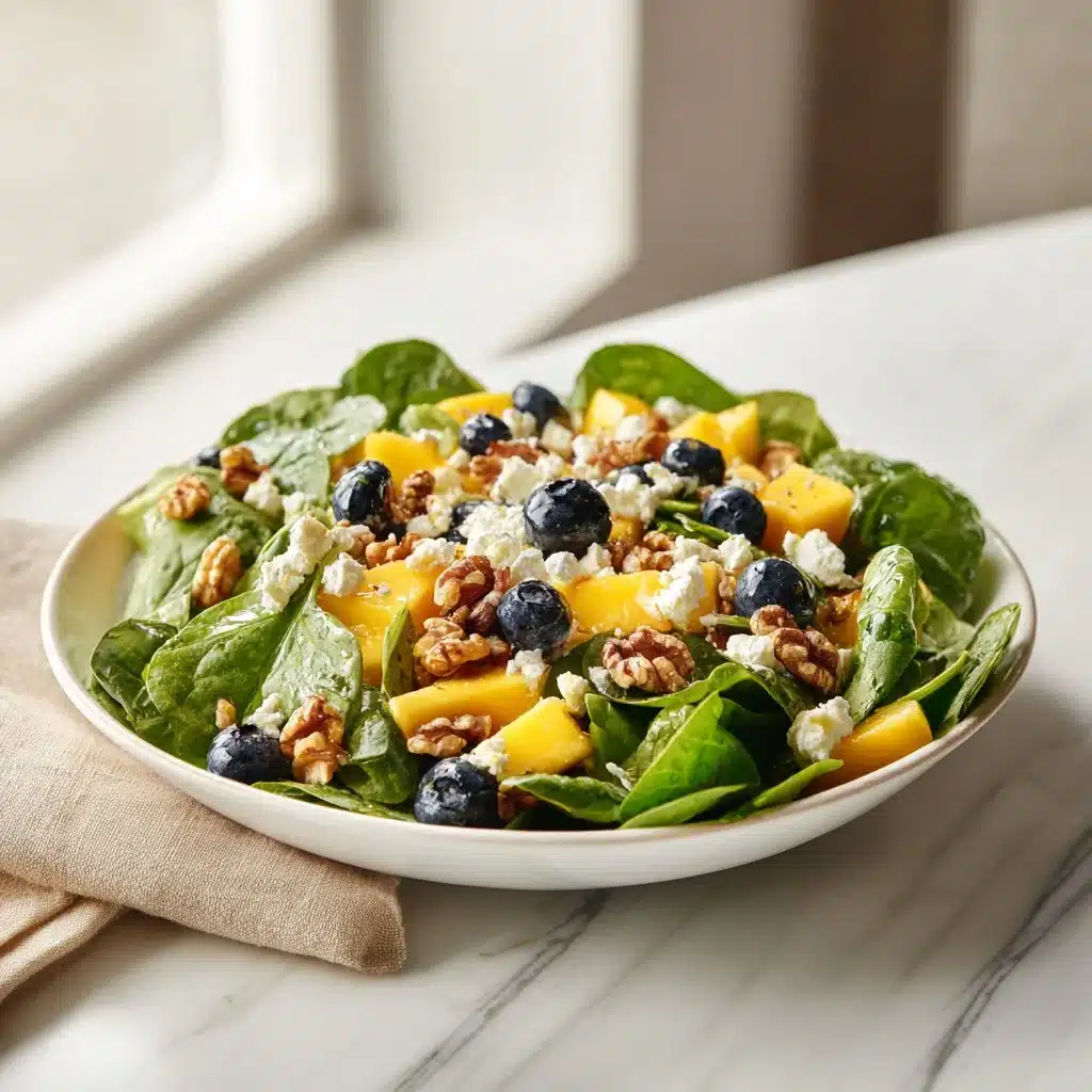 Refreshing Mango and Blueberry Salad with Spinach, Walnuts, and Feta Cheese 4 Mango and Blueberry Salad with Spinach, Walnuts, and Feta Cheese