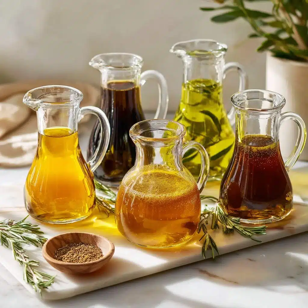 Olive oil salad dressing drizzled over fresh greens