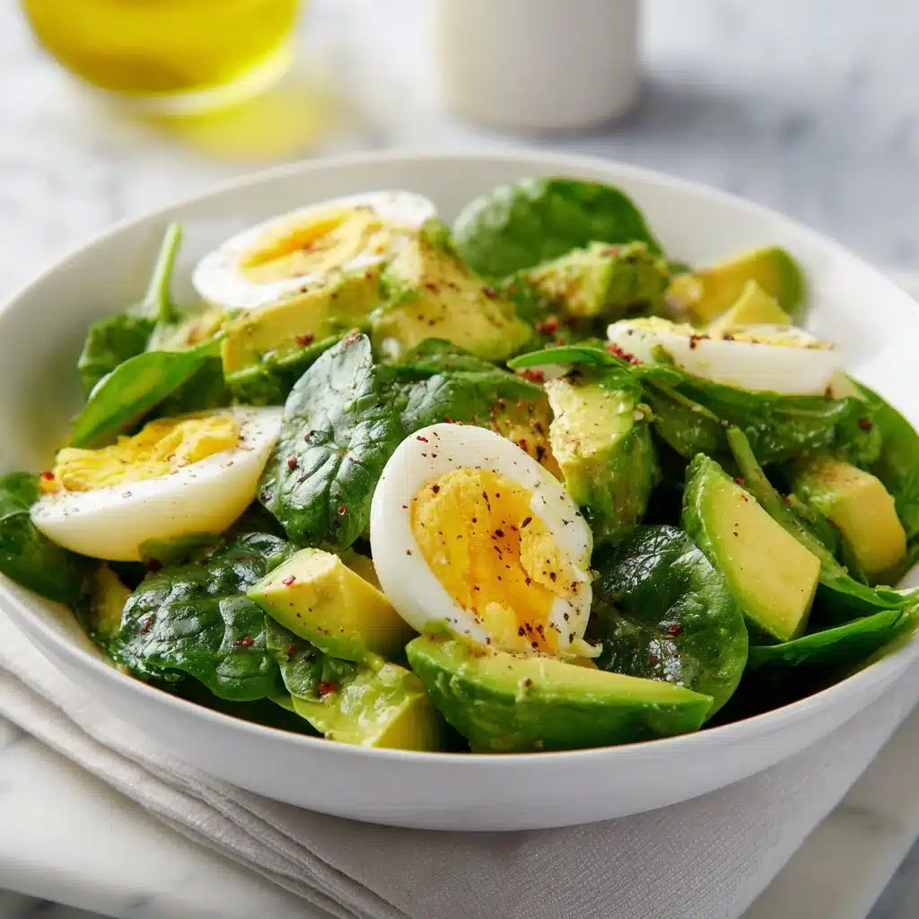 Delicious avocado and spinach salad served in a bowl, garnished with seeds.