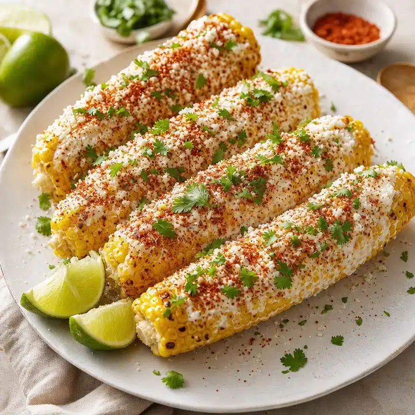 Mouthwatering Easy Mexican Street Corn Recipe You Must Try 3 Delicious easy Mexican street corn with toppings served on a plate