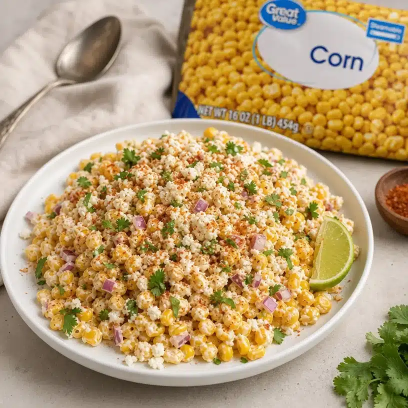 Delicious Mexican street corn esquites made with frozen corn and spices