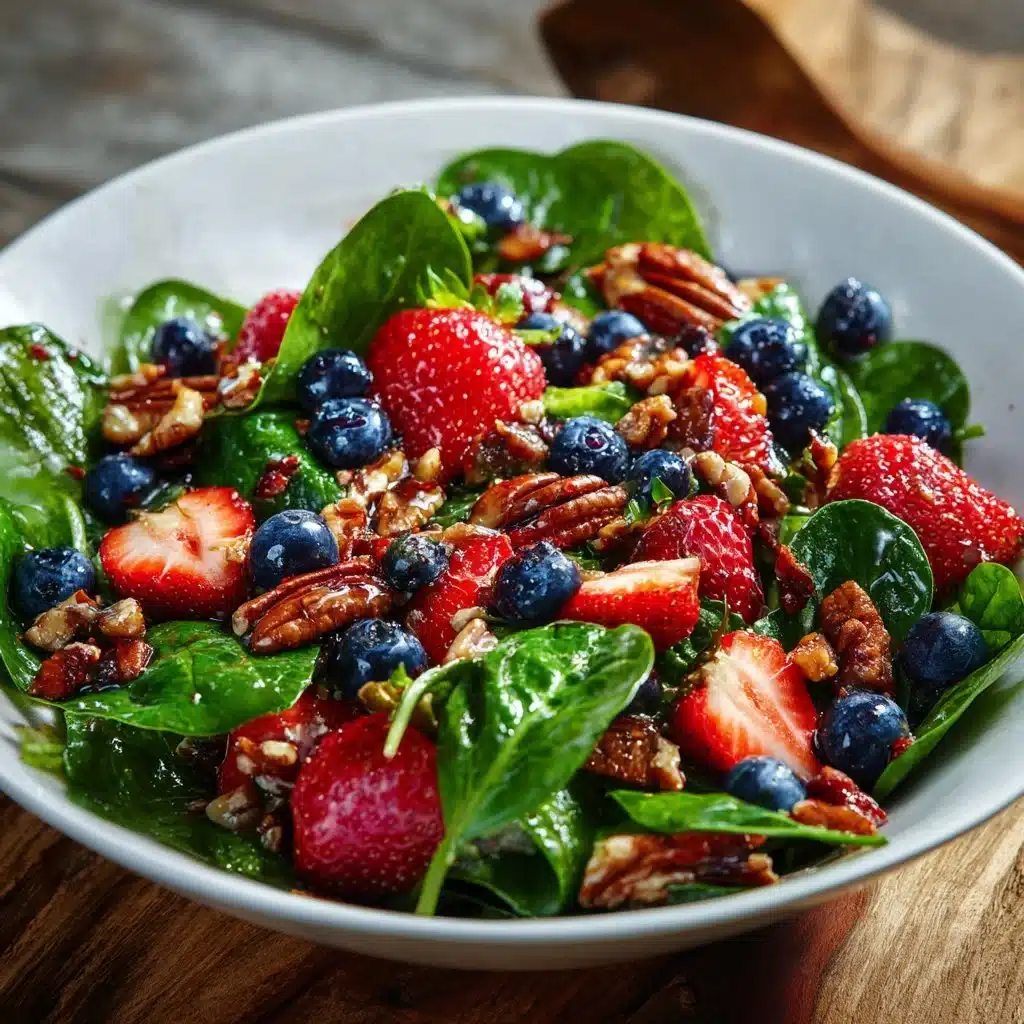 Delicious Strawberry Spinach Salad with fresh strawberries and greens