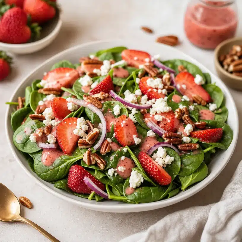 Refreshing Strawberry Spinach Salad Recipe for Every Occasion 3 Fresh strawberry spinach salad with strawberries, spinach, and dressing