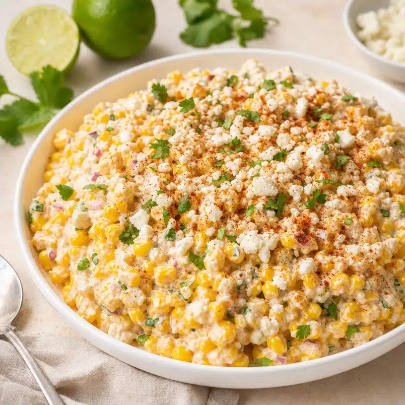 Delicious Street Corn Salad with fresh ingredients and colorful toppings.