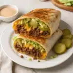Delicious grilled cheeseburger wraps with toppings