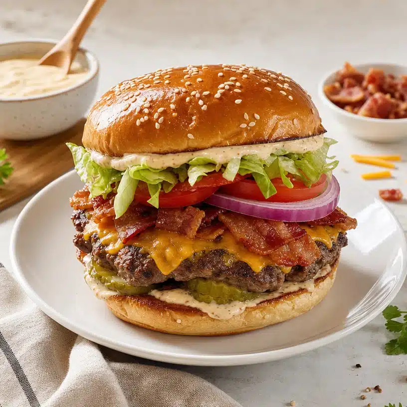 Delicious Crack Burgers served on a plate with toppings